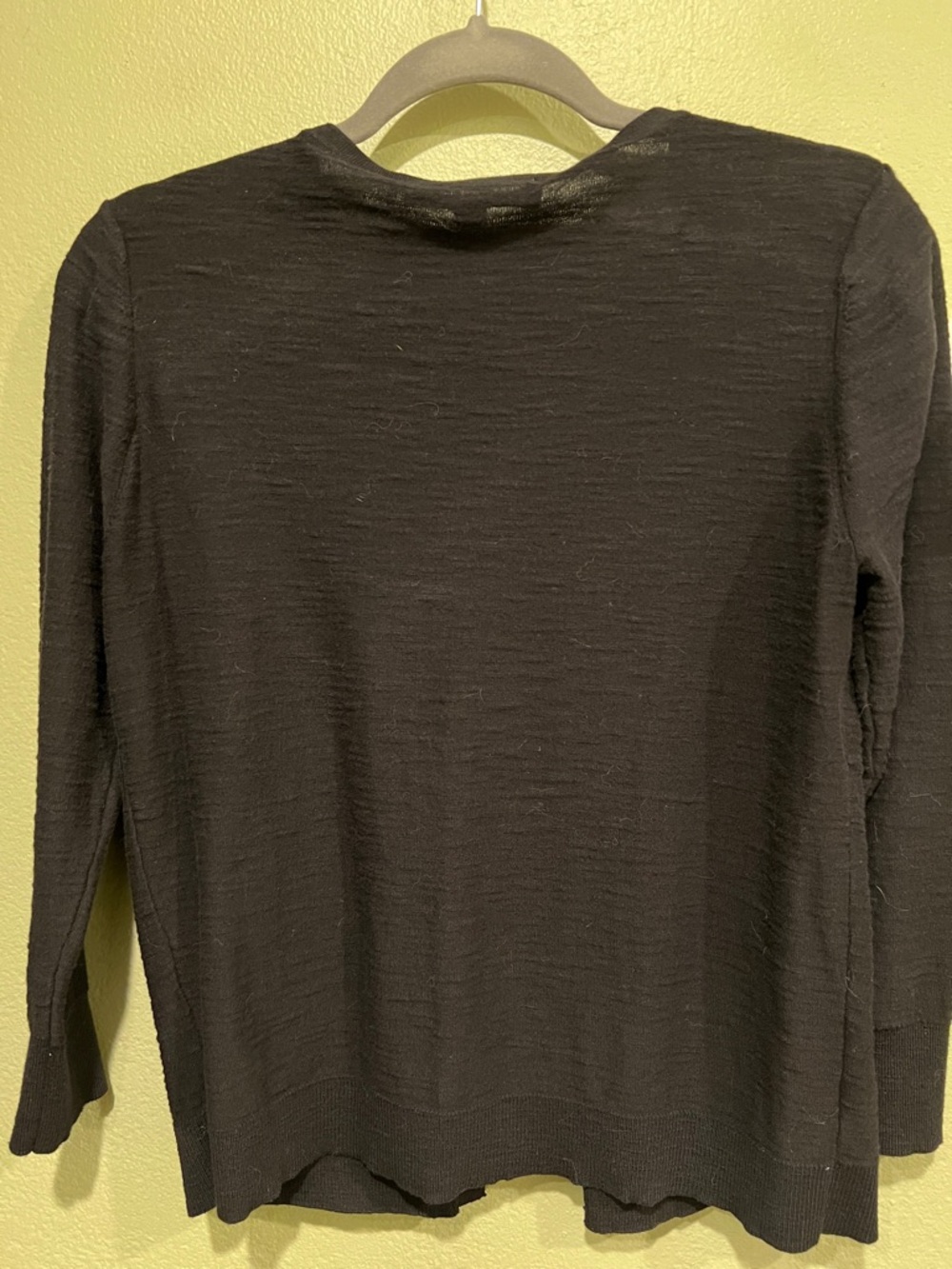 LOFT Black Crewneck Cardigan with 3/4 Sleeves - Picture 2 of 3